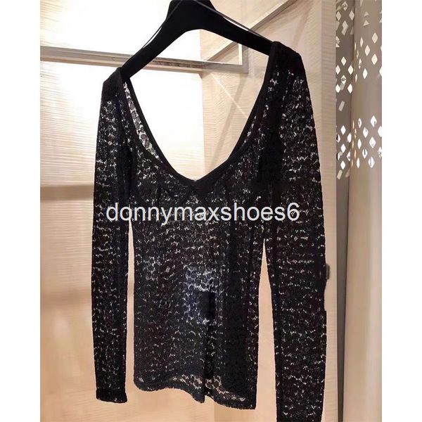 

women's t-shirt jenny's same style of small fragrance lace bottoming shirt 21 autumn and winter low cut slim long sleeved top, White