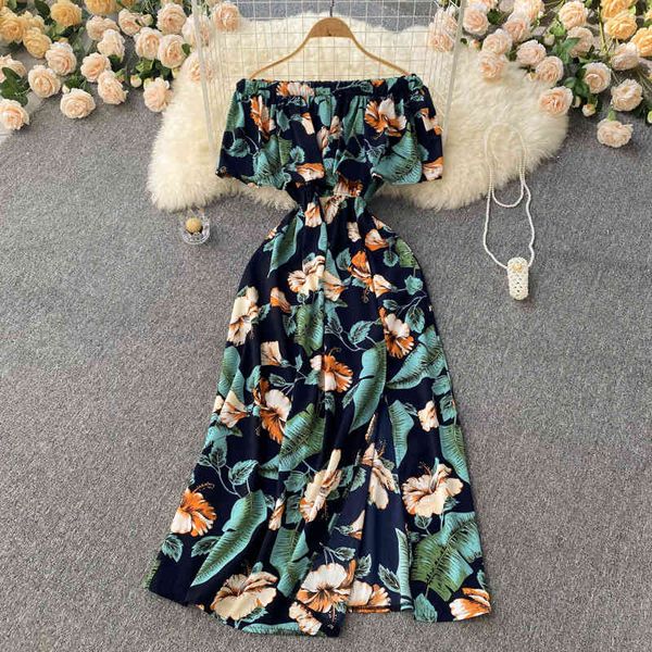 

casual dresses holiday celebrities bohemian national style printed loose large swing skirt one shoulder dress split 6v3f, Black;gray