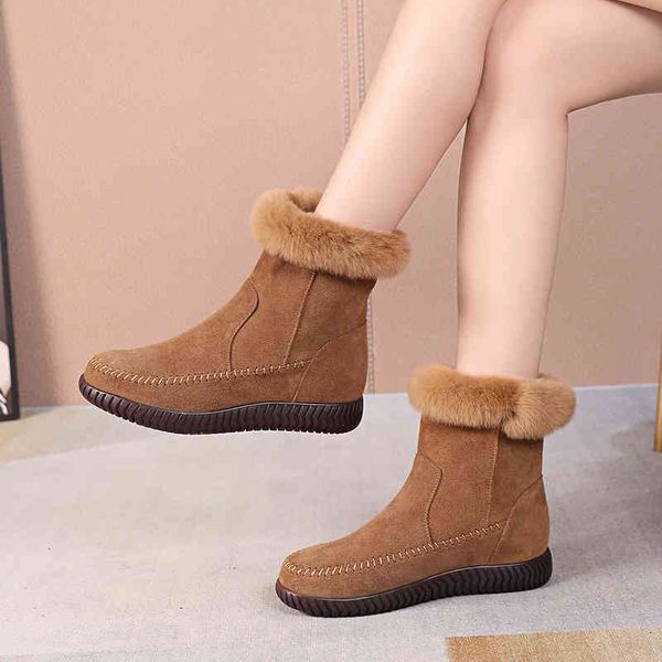 

slippers snow boots women's winter versatile heavy soled large plush thickened cotton shoes martin frosted leather short d2xd, Black
