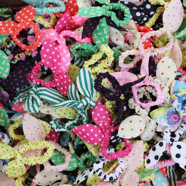 

100pc hair rubber bands polka dot band rabbit ears head flower gum rope elastic tie accessories for girls headwear 220720, Slivery;white