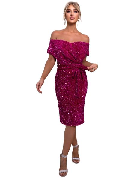 

joyfunear off shoulder belted sequins prom dress v4ri#, Black;gray