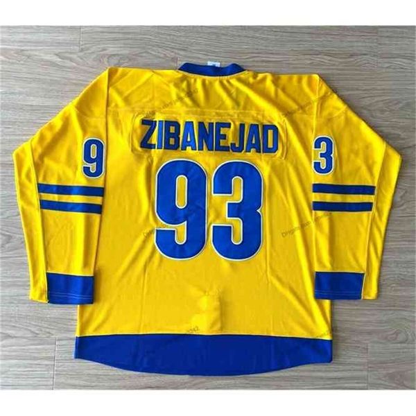 Nikivip Custom Mika Zibanejad # 93 Team Sweden Maglia da hockey cucita gialla Taglia S-4XL Qualsiasi nome e numero Maglie di alta qualità