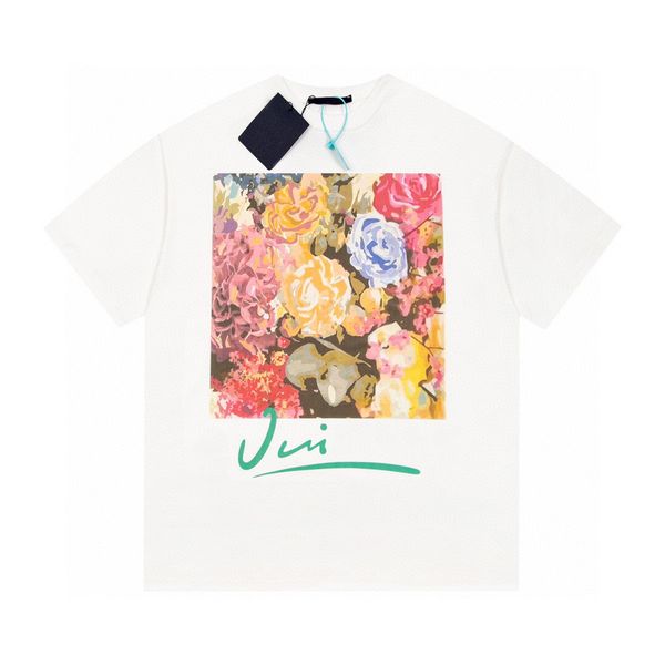 

22ss europe paris rose flower print tee design t shirt high street spring summer fashion skateboard men tshirt, Black;brown