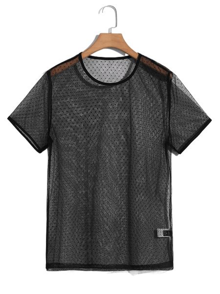 

men solid sheer mesh tee h7yi#, White;black