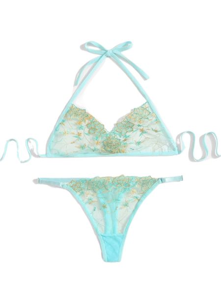 

floral embroidery mesh lingerie set p78s#, Black;red