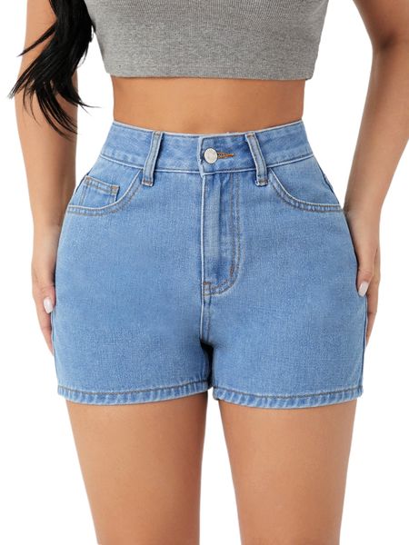 

petite high waist solid denim shorts g8p0#, White;black