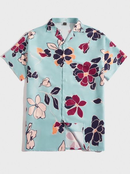 

men floral print drop shoulder shirt m2ly#, White;black