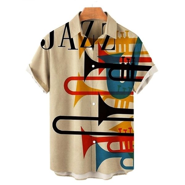 

fashion shirts for men music horn element printed short sleeve designer camisa masculina plus size 5xl 6xl casual shirt 220401, White;black