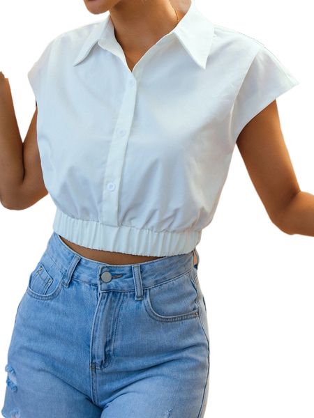 

solid batwing sleeve crop shirt n6xp#, White