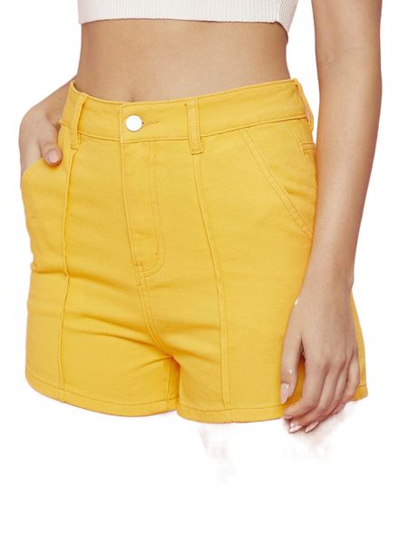 

solid slant pocket denim shorts 58nd#, White;black