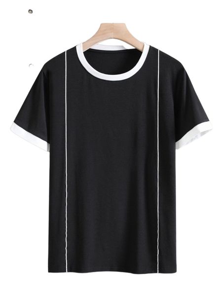 

men striped print contrast trim tee u9fs#, White;black