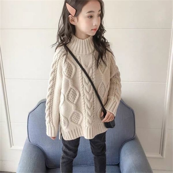 

girls sweater korean children's big children loose spring and autumn knitting thick line girl foreign style twist braid lj201128, Blue