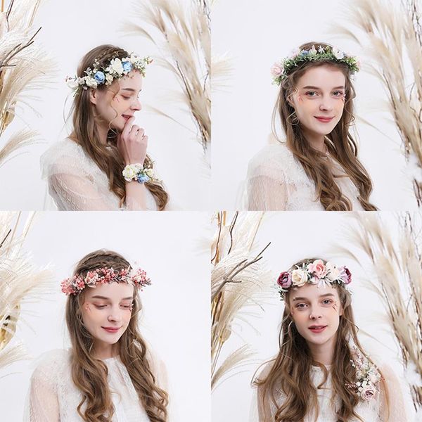 Fiori decorativi ghirlande per capelli regolabili per capelli ghirlanda ghirlanda ghirlanda corona alone alone con nastro boho wedding festivaldec