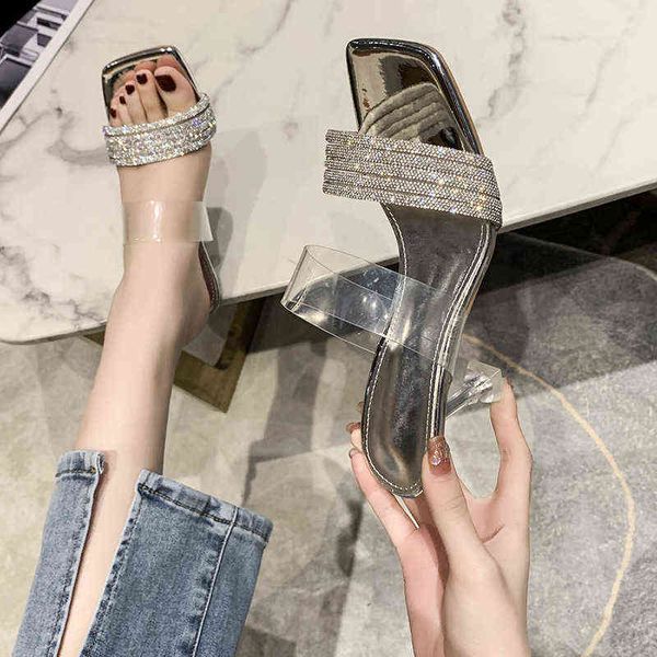

slippers new transparent high-heeled sandals in the summer of 2022 women's net red fairy style one line with thin heels sandals for ext, Black