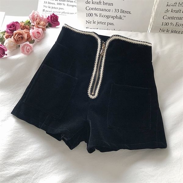 

velvet zipper shorts stretch suit short mini femme high waist pants elegant wide leg summer sh 220407, White;black