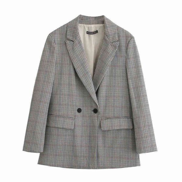 

women plaid blazer fashion double breasted loose oversized coat vintage long sleeve pockets female outerwear chic 210513, White;black