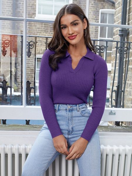 

v-neck solid rib-knit sweater i2jj#, White;black