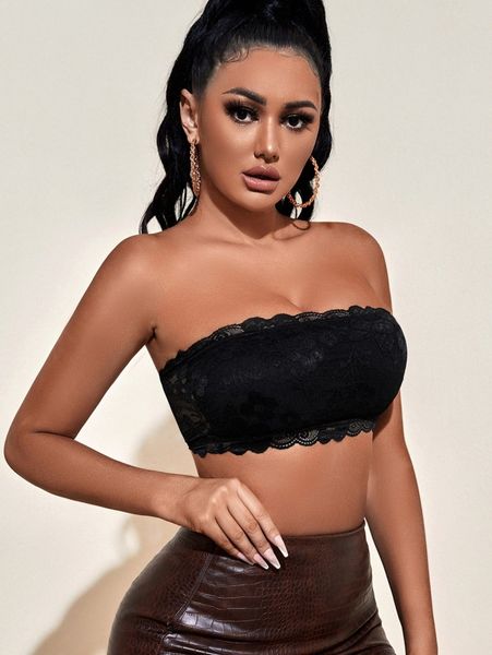 

sxy scallop trim crop lace tube g5co#, White