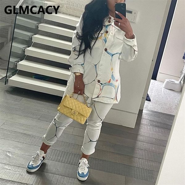 

women two piece shirt set long sleeve slim blouse & pants 220509, White