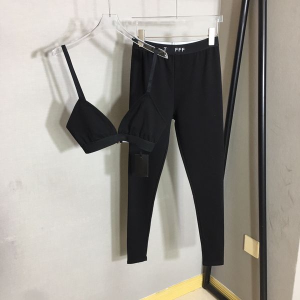 

luxury designer new yoga suit suspenders underwear webbing elastic waist stretch slim leggings black women's pants fitness suit sml, White