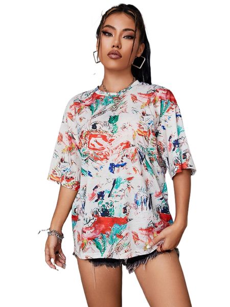 

graffiti print drop shoulder tee n4sc#, White
