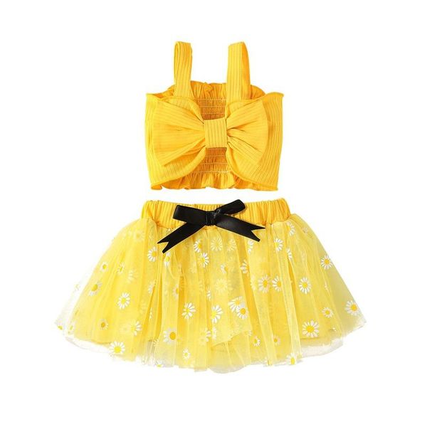 Kleidungssets Geborenes Baby Mädchen Rock Set Ärmellose Faltenweste mit Gänseblümchen-Tüll Sommer Lässiges Alltagsoutfit KinderkleidungKleidung