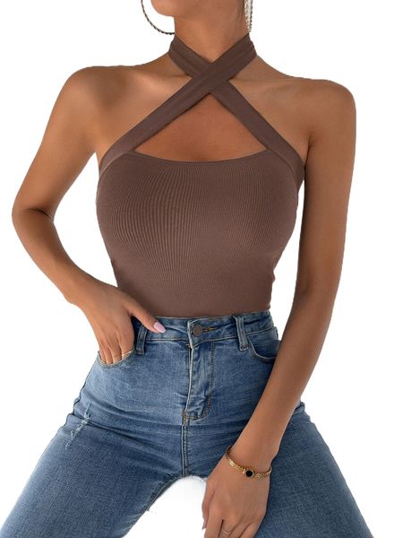 

criss cross tie back halter 13vz#, White
