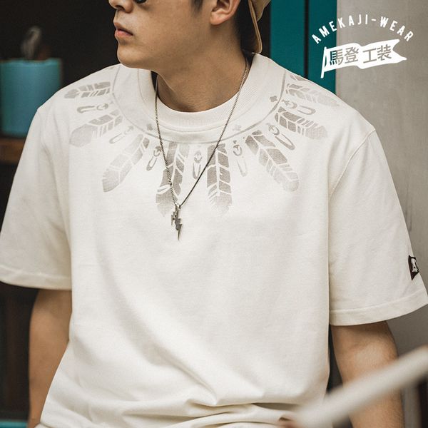 

maden vintage printted indian tshirts for men cotton round neck printting feather shortsleeve tshirt label man clothing220622, White;black