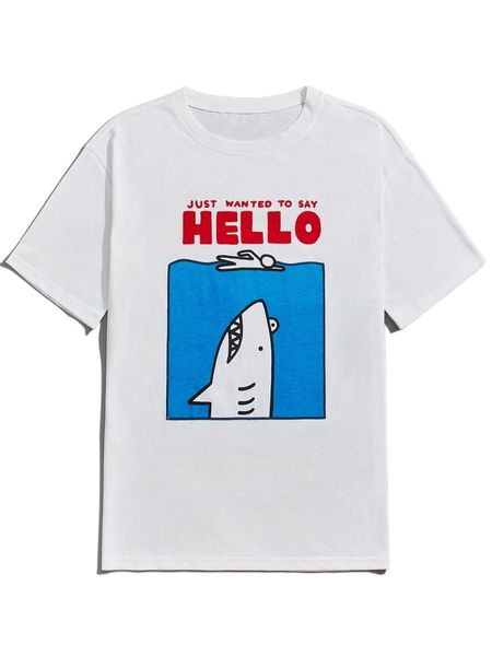 

romwe x everydayfish guys shark print tee m2im#, White;black