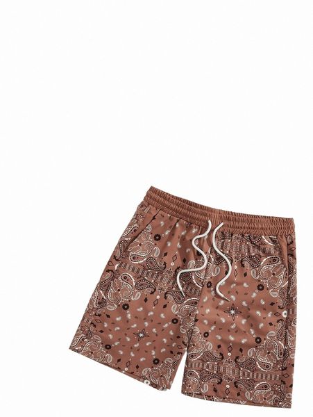 

men letter graphic tee & paisley print drawstring waist shorts o7sk#, Gray