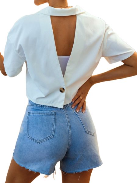 

cut out button back drop shoulder blazer s2eu#, White