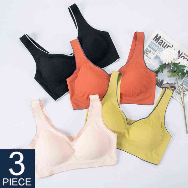 

3pcs push up bralette one-piece seamless bras for women sports brassiere bra vest gathers shock-proof pad sport underwear t220726, Red;black