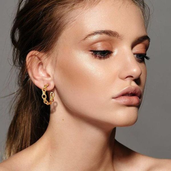 

hoop & huggie minimalist dainty chain earrings for women, gold filled half hoops wholesale jewelry, Golden;silver