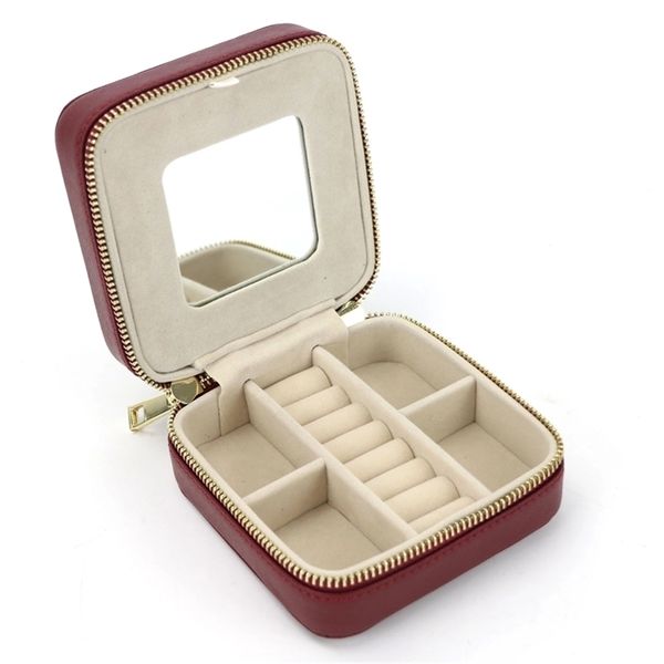 

customized korean style girl jewelry box portable genuine leather earrings ring case multi function storage 220620
