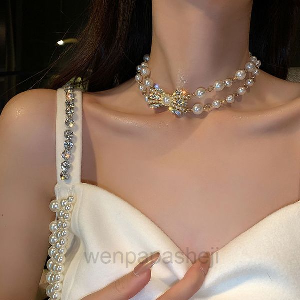 

designer gold silver heart love cross necklace europe and america fashion brands mens womans lovers double pearl style bow necklace collar c