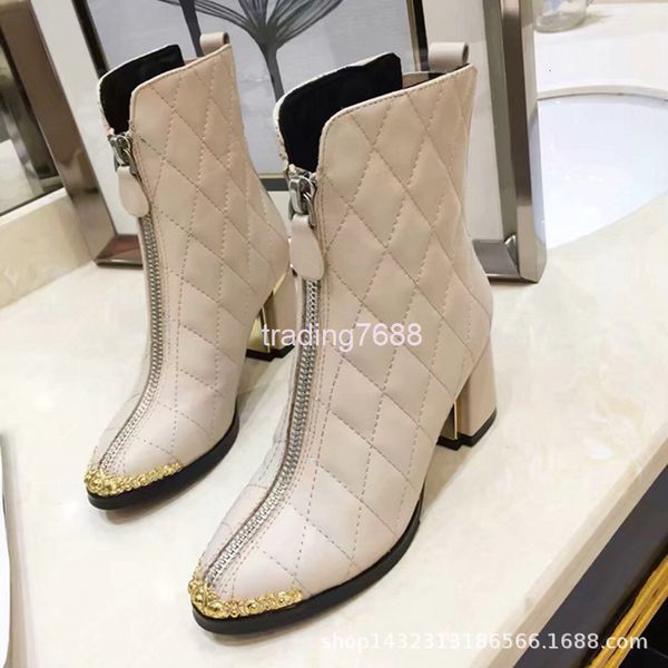 

boots autumn and winter women's boots sheepskin electric embroidery front zipper temperament high-heeled short versatile thick, Black