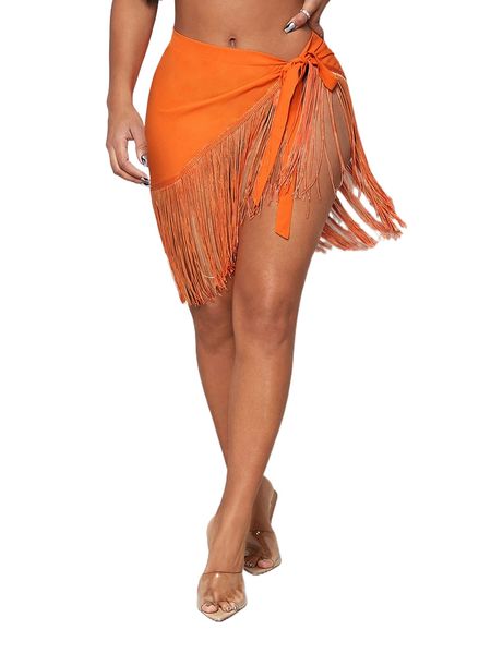 

sxy fringe trim tie side wrap cover up skirt z6qt#, White;black