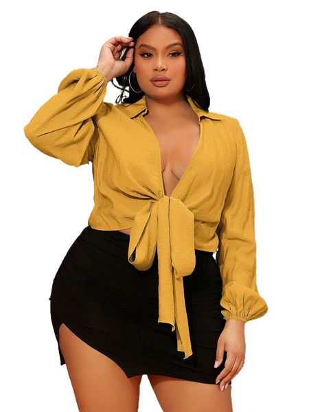 

sxy plus tie front crop o2qw#, Black
