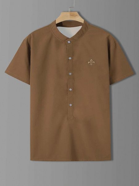 

men graphic embroidery three quarter button shirt k1ue#, White;black