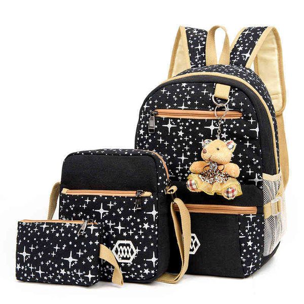 

school bags a threepiece luggage& casual travel pack women canvas backpack bag for girl teenagers rucksack 220802