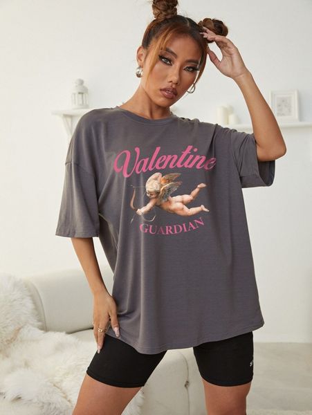 

cupid & letter graphic drop shoulder tee n1kj#, White