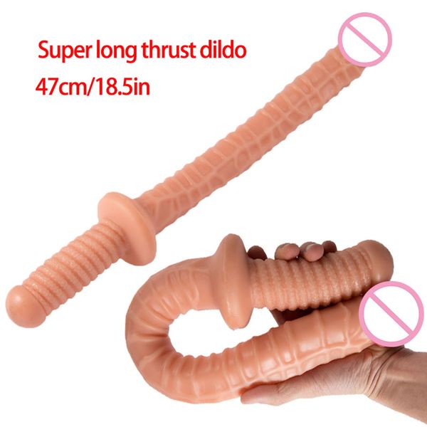 47cm/18.5in Soft Super Long Sword Handheld Dildo realista Penis flexível Dildos Cock Feminino Problemas Brinquedo Adulto Sexy
