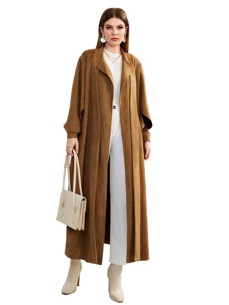 

lantern sleeve open front suede coat 02td#, Black