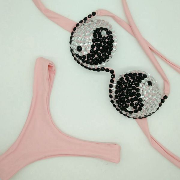 

venus vacation black and white diamond bikini set sexy swimwear rhinestone bathing suit beachwear women biquini swimsuit