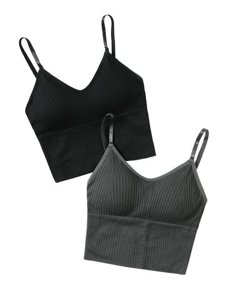 

2pcs seamless rib knit sports bra x5p3#, Gray