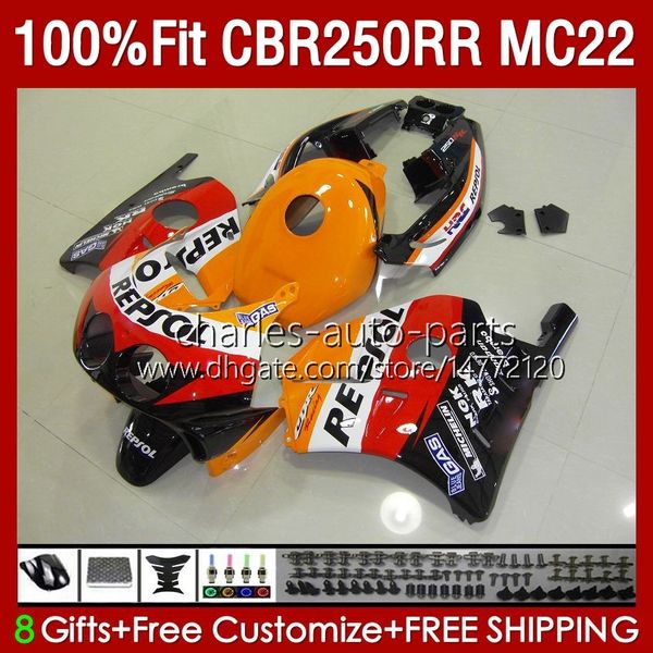 Einspritzverkleidungen für HONDA CBR250RR 1990 1991 1992 1995 1996 1997 1998 1999 131No.109 MC22 CBR250 CBR 250RR Repsol Orange 250 RR CC 250CC 90 91 92 93 94 95 96 97 98 99 Körper