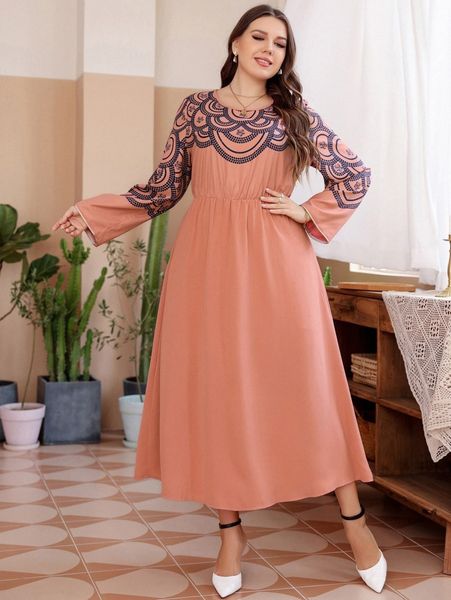 

plus floral and polka dot print dress 94lk#, Black