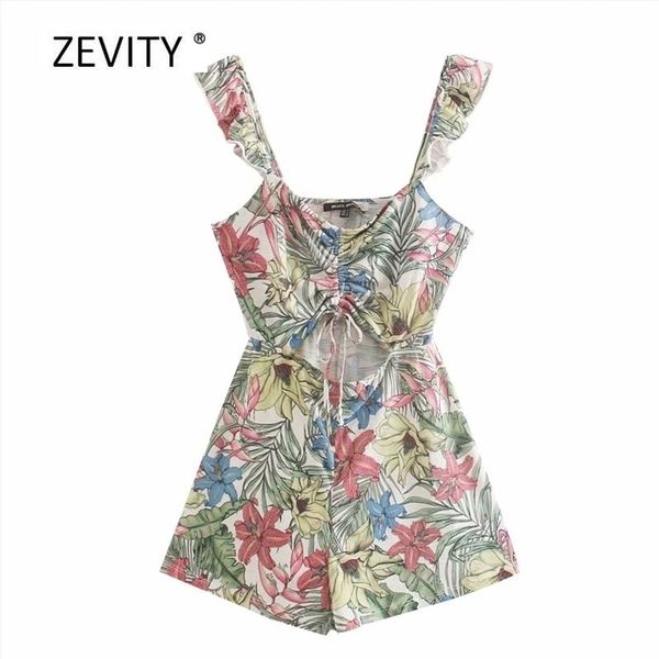 

new women tropical flower leaves print pleated knitting playsuits ladies ruffles cut off conjoined shorts chic siamese ds4077 t200704, Black;white