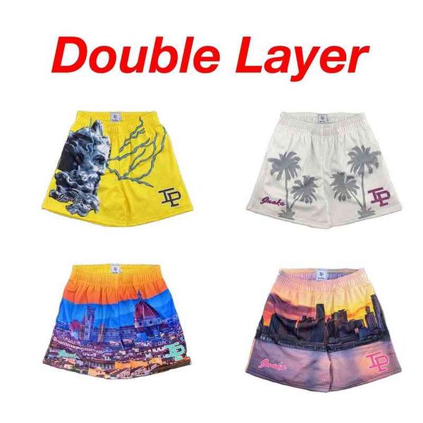 

inaka double mesh shorts animal print men women classic gym power with liner, White;black