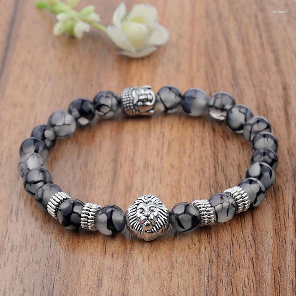 Perlenstränge Ethnische Silberfarbe Buddha Löwe Strang Charm ArmbänderArmreif Für Frauen Männer Schmuck Gebetsarmbänder Geschenk Kent22